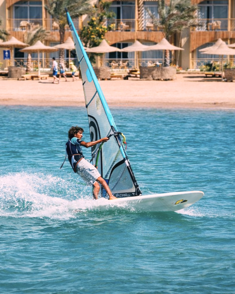 windsurfing instructor Hurghada Egypt action shot Red Sea windsurfing lesson