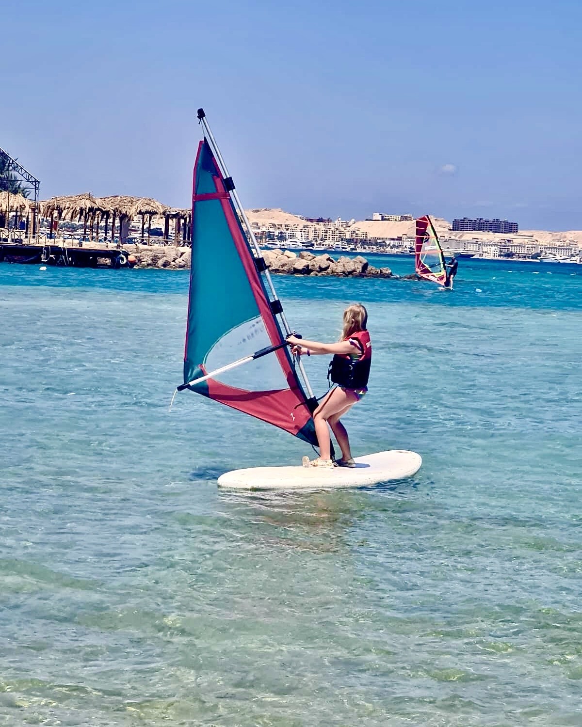 windsurfing student Hurghada learning balance Red Sea lesson Egypt